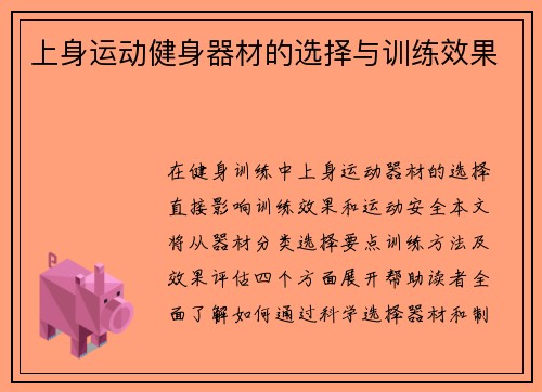 上身运动健身器材的选择与训练效果