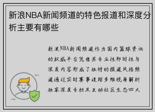 新浪NBA新闻频道的特色报道和深度分析主要有哪些